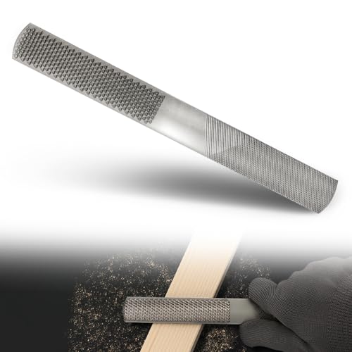 Wood Rasp File, 8 Inch 4-in-1 High Carbon Steel Hand Tool with Flat, Half-Round, Round and Hand-Rasp Surfaces, for Wood, Soft Metal and Plastic, 1 Pack