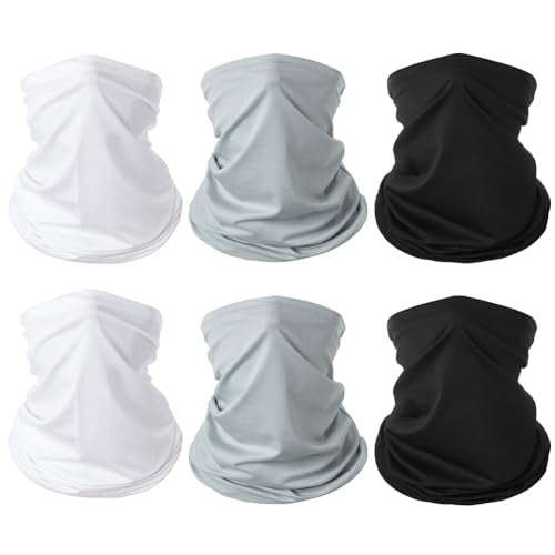 6 Pieces Summer Face Cover Scarf Mens Neck Gaiter For Men Women UV Protection Face Breathable Sun Protection Cycling Running - color: 2 White+2 Light Gray+2 Black
