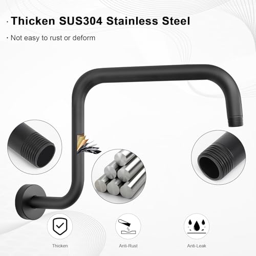 S Shaped Shower Arm, High Rise Shower Head Extension Pipe Standard 1/2" Connection with Flange, Awesome Shower Experience-Stainless Steel Bathroom Accessory(16 Inch Z-S Shape, Matte Black) - color: Matte Black, style: 16" Z Shape