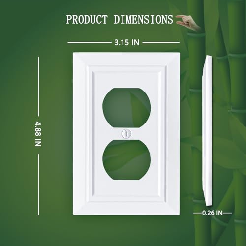 Classic Architecture Wall Plates,Light Switch covers, Electrical Outlet Covers, Duplex receptacle wall plates,Mid Size Bamboo Fiber Material Switch plates Pure White (1 Gang Duplex 4PK)