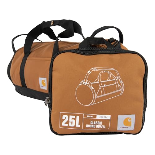 Carhartt Classic Round Duffel with Utility Pouch, Heavy-Duty, Water-Resistant Packable Gear Bag for Jobsite, Gym, and Travel - color: Carhartt Brown, style: 25l