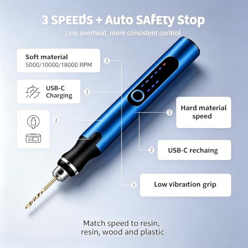 Cordless Mini Drill Pen, Rotary Tool Rechargeable Electric Hand Drill with 3-Speed Drill for tight spaces,DIY Micro Polishing Pen for Jewelry Making, Stone, Plastic, Resin