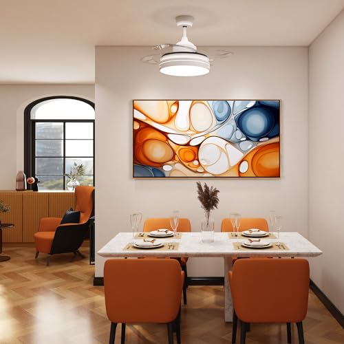 KLAKLA Orange and Blue Abstract Wall Art - Modern Picture Artwork for Wall Decor - Frame Wall Art for Living Room Office Bedroom - color: Colorful + Orange Frame, size: 58"L x 29"W