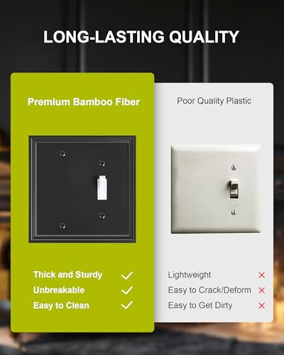 2-Pack Natural Bamboo Fiber Combo Blank/Toggle Light Switch Cover Plate - color: Black, size: 1 Blank/1 Toggle 2PK
