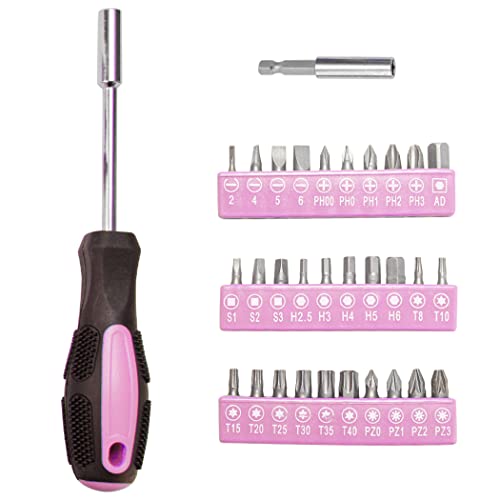 CARTMAN Complete Household Tool Set, Pink Hand Kit With Storage Case - color: Light Pink