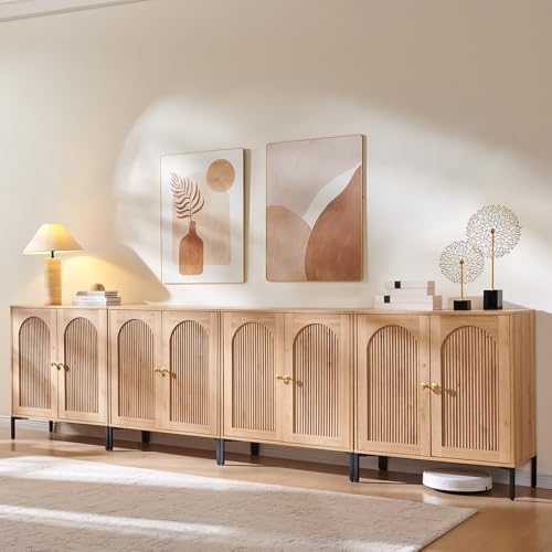 IFGET 123.5" W Modern Arched Sideboard Buffet Cabinet with Storage, Natural - color: Natural, size: 4 Pieces