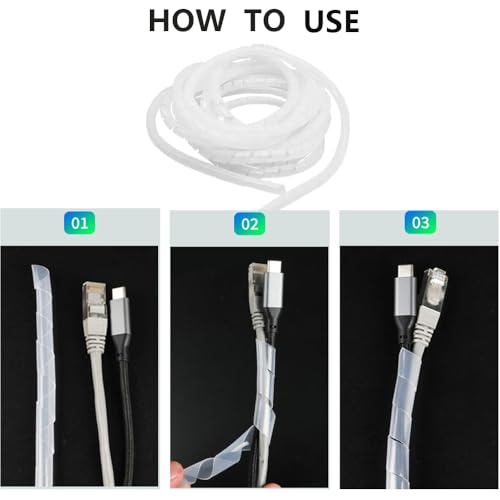45Ft Spiral Cable Wrap - White Cord Covers Bundle Sleeve Hose for PC TV Computer Electrical Wire Organizer, Cord Cover and Detangler - size: White-1/4 inch-45 ft