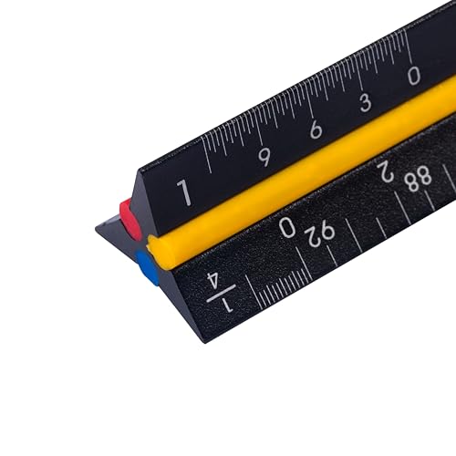 PEC tools Architectural Scale Ruler, 12" Laser-Etched Aluminum Imperial Triangular Drafting Tool