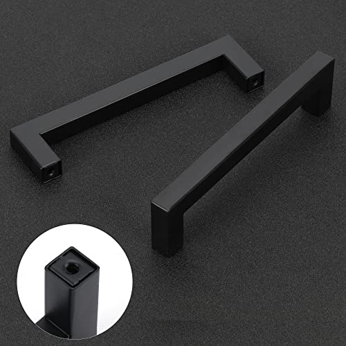 Cabinet Pulls Matte Black Cabinet Handles Square Drawer Pulls, 10 Pack 5 Inch Stainless Steel Kitchen Door Cupboard Cabinet Handles, Drawer Hardware Handles, 128mm Hole Centers - size: 5 inch Hole Centers(128mm)