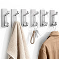 Silver Self Adhesive Hooks - 6 Pack Stick on Hanger. - color: Silver, size: 6 Pack