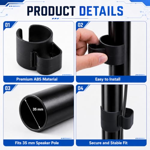 10 Pack 35mm Speaker Pole Cable Clips, Speaker Stand Cable Management Clips, Audio Cable Holders for Cord Organization, Wire Clips for Studio Equipment, PA Speaker Stands and Event Setup