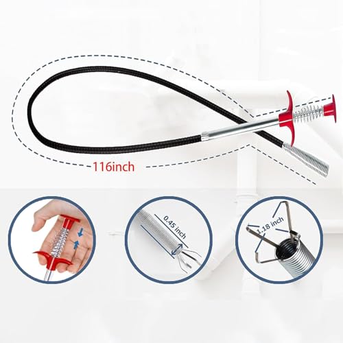 Drain Snake, Toilet Auger Hair Drain Clog Remover (116 inch) - style: 116 IN