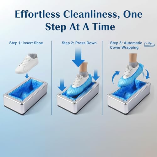Shoe Covers Dispenser with 100pcs Shoe Cover Disposable Non Slip, Reliable and User-Friendly Shoe Cover Machine, Automatic Shoe Cover Dispenser for Office, Factory & Home - color: Silver