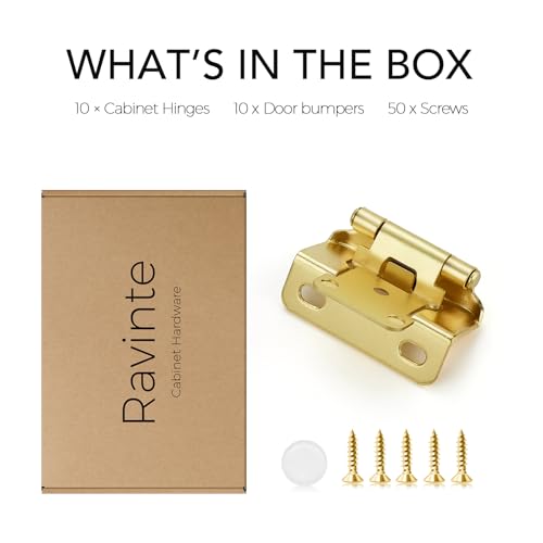 Ravinte Gold Semi-Overlay 1/2 inch Self-Closing Hinges, 10 Pack - color: Gold