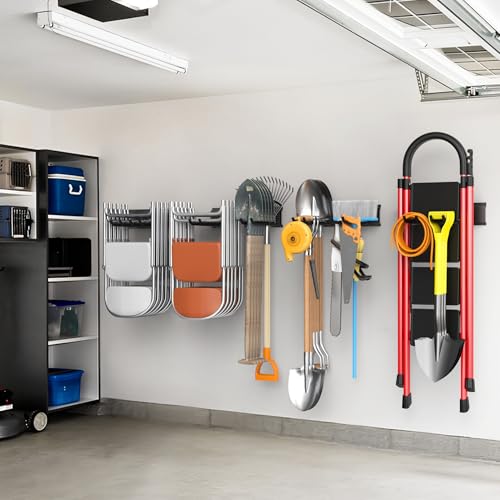 WALMANN Wall Mounted Garden Tool Rack Garage, Folding Chair Storage Rack - size: 17 inch railx4