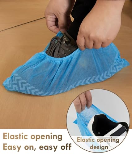 200 Pack Disposable Shoe Covers, X-Larger Size Shoe Booties Disposable Non Slip, Blue Shoe Covers for Indoors - Floor and Carpet Protectors Shoe Coverings, One Size Fits Most - size: Blue Set of 200(XL)