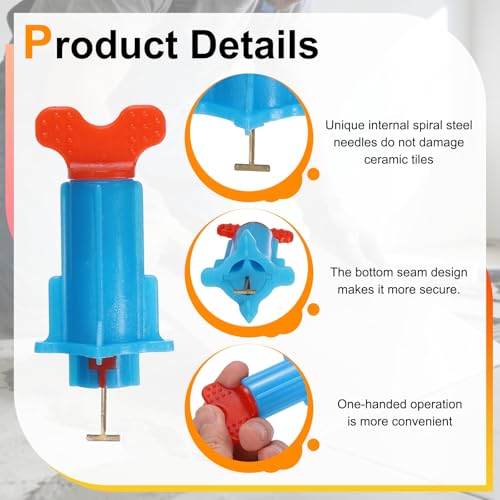 PATIKIL Tile Leveling Kit, 40 Pcs Reusable Leveler +40 Pcs Replaceable Steel T-Pin Tile Leveling System for Wall Floor, Red Blue