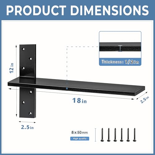 Floating Shelf Bracket Heavy Duty 1/2" Thick Free Hanging Countertop Support Bracket 1 Pack 20" Lx2.5 W Hidden Shelf Bracket for Floating Wall Countertops, Bars, Desks, Bench Seats, Vanities, Mantels - size: 20 Inch, style: Black- 1 pack