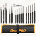 GRENPRO 16‑Piece Heavy Duty Punch Chisel Set, 40CrV with Storage Pouch