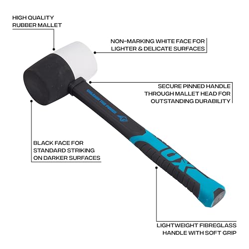 OX 24 oz Rubber Mallet Hammer, Non-Marking Head, Martillo de Goma - size: 24 Ounce