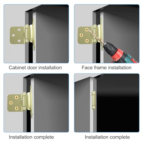 4-Pack (2 Pair) Gold Self-Closing Cabinet Hinges | 1/2" Variable Overlay, Semi-Concealed Face Frame, Flush Mount for Kitchen/Bath Cabinets, Door Bumpers & Upgraded Screws - color: Gold