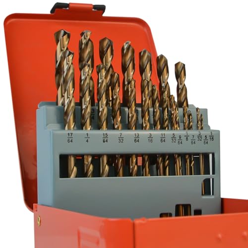 Luckyway 1/16"-3/8" (21Pcs) M35 Cobalt Drill Bits, Jobber Length Twist Drill Bit Set for Hard Metal, Stainless Steel, Cast Iron, Wood and Plastic, with Storage Case - style: 21 PACK SET