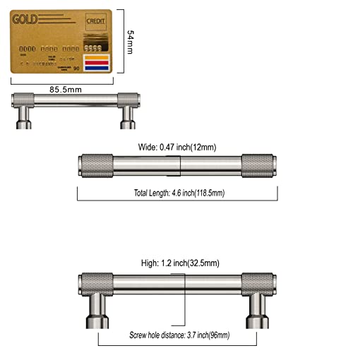Amerdeco 10 Pack Brushed Satin Nickel Knurled Cabinet Pulls 3-3/4 Inch(96mm) Hole Center Kitchen Cabinet Handles Drawer Pulls Cabinet Hardware ZH0034 - color: Brushed Satin Nickel, size: 3.75"/96mm Hole Center