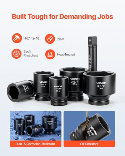 VEVOR 1 in Drive Impact Socket Set, 21 Piece, SAE (1-5/8" to 3-1/8") - size: 1" 21 PCS