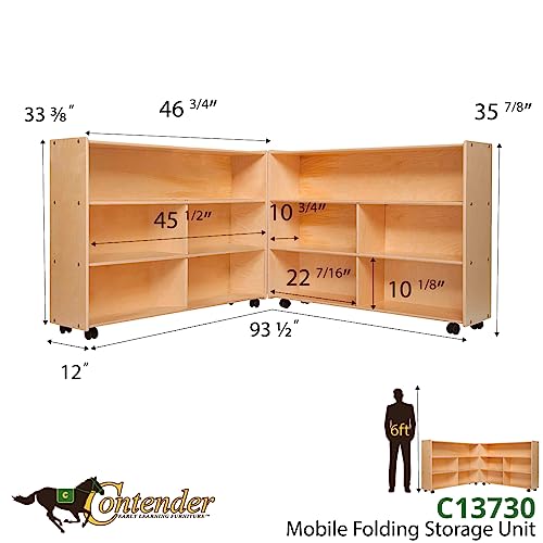 Contender Extra Large Folding Mobile Storage Organizer for Daycare Classroom Preschool, Wood Furniture on Rolling Casters with 4 Shelves for Toys, Puzzles, Books - style: Ready To Assembled