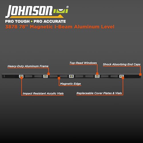 Johnson Level & Tool 3878 Magnetic Professional Aluminum, 78", Black, 1 Level - size: 78 Inch