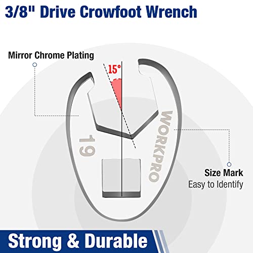 WORKPRO 3/8" Drive Crowfoot Flare Nut Wrench Set, Metric 10-19mm - size: Flare Nut Metric