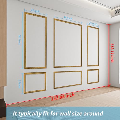 Art3d Pre-Cut Wall Molding Set of 6 pcs, 3 Top 3 Bottom, Antique Gold - color: Antique Gold: Style 2