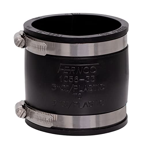 Fernco 1056-33 3 in Flexible Coupling, Unshielded DWV Pipe Connector for PVC, ABS, Cast Iron & Steel, Slip-On Repair Coupler w/Stainless Bands, 2-Pack