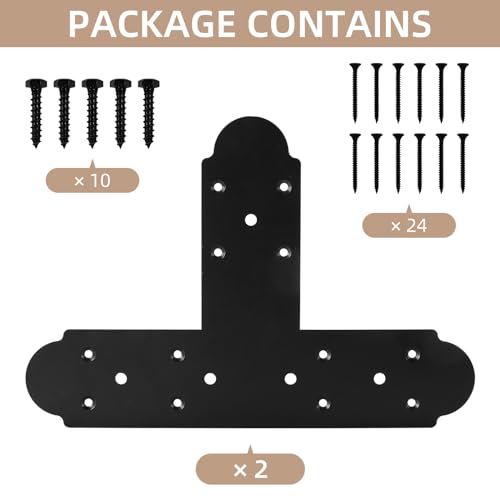 Black T Bracket, 2 pcs 13.5"x 2.9" T Shape Steel Flat Bracket Mending Plate 3mm Thickness for Wood, T Joining Brackets Connecting Brackets with Screws for Repair Wood Furniture - style: 3.5" Wide T Plate Bracket