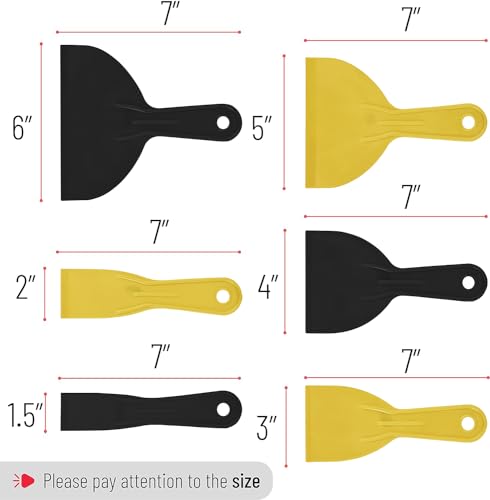 Bates 6 Pack Plastic Putty Knife Set - Black & Yellow, Paint Scraper, Spackle Tool, Spreader - color: Black and Yellow, size: 1.5, 2, 3, 4, 5, 6 Inches, 6 Pack
