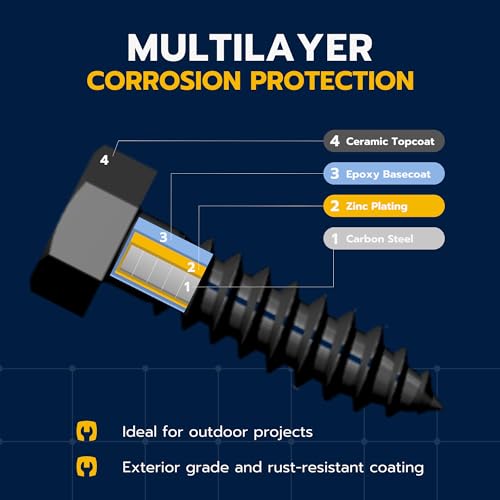 3/8 x 1-1/2 (50 Pack) Lag Screw Kit, 50 Screws and 50 Washers, Ceramic Black Ruspert Coating for Exterior Use, Meets ASTM A307 and ASME B18.2.1, Industrial/Commerical Grade by Makers Bolt - size: 3/8 x 1-1/2