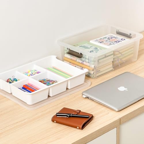 17QT Clear Plastic Craft Storage Box with Removable Tray & Lid - 2 packs - size: 2Pack-17QT