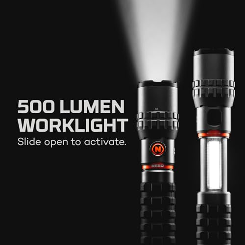 NEBO SLYDE KING Flashlight | High Lumens, Rechargeable COB Work Light & LED Flashlight, Waterproof, Magnetic Base, Great for Camping & Hunting, Includes Charging Cable - color: Storm Gray