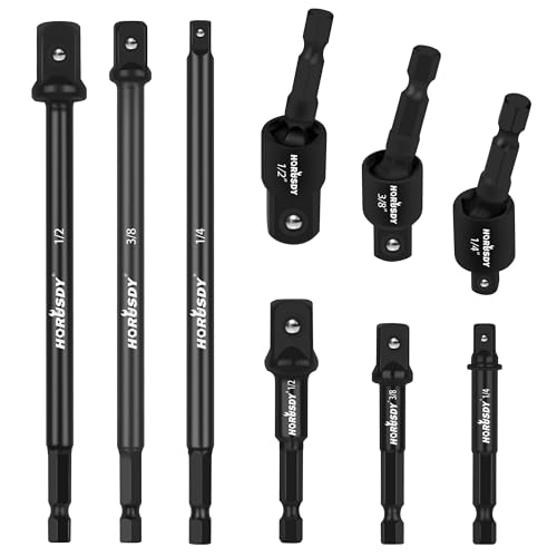 Impact Drill Socket Adapter Set and Universal Joints Socket Set 9-Piece 1/4" 3/8" and 1/2" Driver Socket Adapter, Power Drill - color: 9 Pcs Black Universal Joints