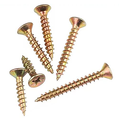 M4 M5 Flat Head Wood Screws Assortment Kit 220 Pcs,Phillips Drive Countersunk Head Self-Tapping Wood Screws,Yellow Zinc Plated Finish Screw Kit,Screws for Drywall/Sheetrock/Wood,Full Thread - style: M4M5 220PCS
