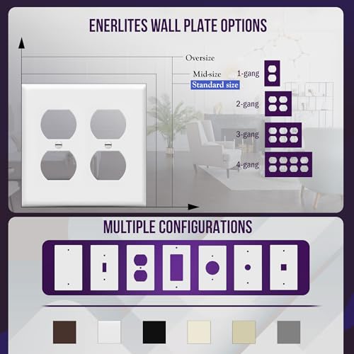 Enerlites 8822-W Duplex Receptacle Outlet Wall Plate, Standard Size 2-Gang, Polycarbonate Thermoplastic, White - color: White, size: Screw