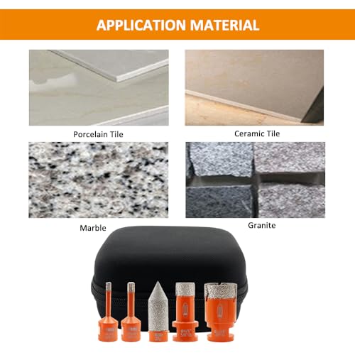 Diamond Core Drill Bit Kit BGTEC Diamond Hole Saw Tile Cutter for Porcelain Tile Ceramic Marble Brick, 5/8"-11 Thread 6/6/20/35mm+50mm Chamfer Bit - size: Bag:6/6/20/35mm+50mm Diamond Chamfer Bit