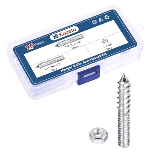 25pcs Hanger Bolts W/Hex Nuts 1/4"-20x1-1/2 Zinc Coated - size: 1/4"-20x1-1/2"