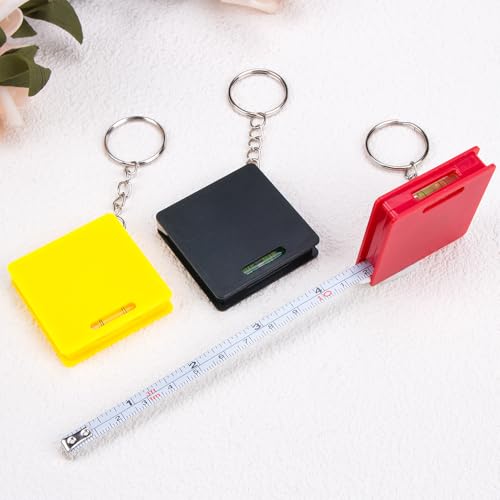 3Pcs Compact Mini Keychain Tape Measure Portable Square Bubble Level Steel Ruler Combo Precision Measuring Tool Keychain for Home Use(1 Meter)