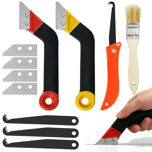 Tile Grout Cleaner Tool Kit - 11Pcs Grout Removal Tool with Scraper Hook and Brush for Bathroom Floor, Caulk Remover for Tile and Stone