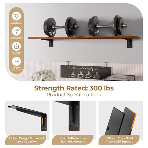 L Shelf Brackets, Heavy Duty Metal L Bracket,12 x 5.6 in Floating Shelf Bracket, 300 lbs Capacity,Matte Black Wall Mount Countertop Support Bracket with Mounting Hardware for Home, Garage,6 Pack - size: 12*5.6 Inch