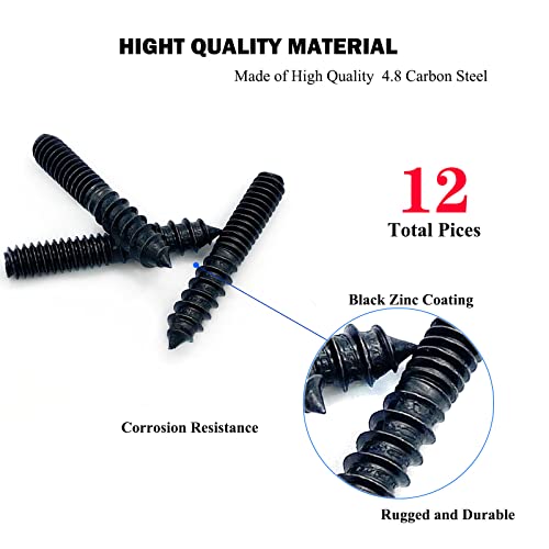 12 Pack 1/4-20 x 1-1/2 Inch Black Hanger Bolts 1/4-20" Double Headed Bolts 1/4 Wood Dowel Screw Self-Tapping Screw Hanger Bolts for Furniture Screws Double Screw Threaded Rods Bolt 37mm Length - size: Black 1/4-20"x1-1/2"-12PCS