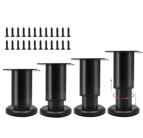 Uenhoy Set of 4 Adjustable Furniture Legs 3.15-4.72 Inch Metal, Black - color: Black, size: 3.15 - 4.72 Inch