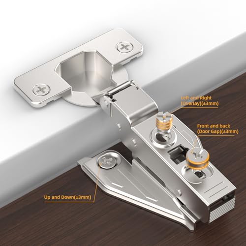 Chibery 1/8", 1/4", 5/16" Overlay Soft Close Concealed Hinge for Face Frame Door ＆ Frameless Door, 3D Clip-on Plate, Self Closing Hidden Satin Nickel, 105° Angle, H=3, Half Overlay, 20 Pack - size: H=3, Half Overlay