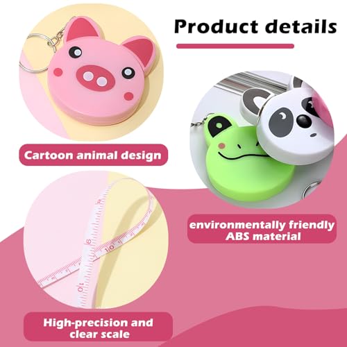 3 Pcs Retractable Kids Fabric Measuring Tape, Cartoon Animal Body Measuring Tapes with Keyring, for Craft Nursing Medical Travel